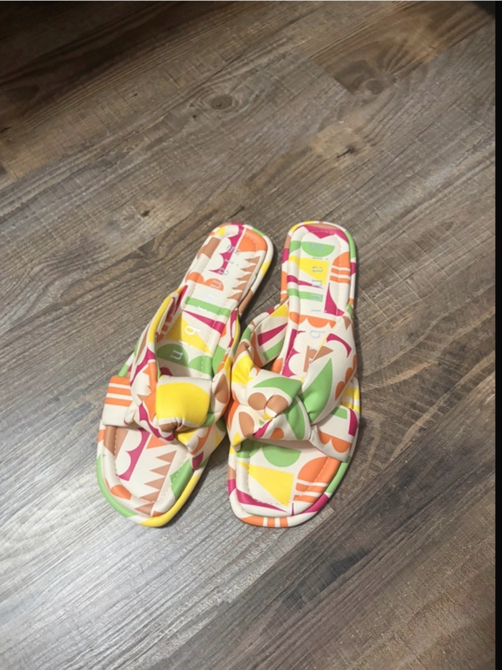 Gianni Bini Multi-Color Knot Slide Sandals - Green, Yellow, Pink, Orange, Cream